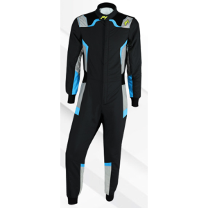 P1 Racing Suit PRO-R - Black-Silver-Neon Light Blue